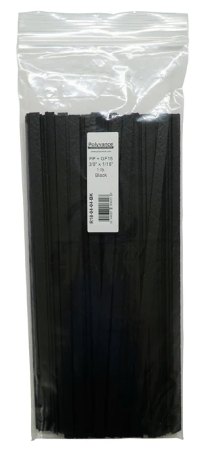 Polyvance R18-04-04-BK Polypropylene + 15% Glass Fiber Rods, 3/8"x1/16", 1 lb, Black
